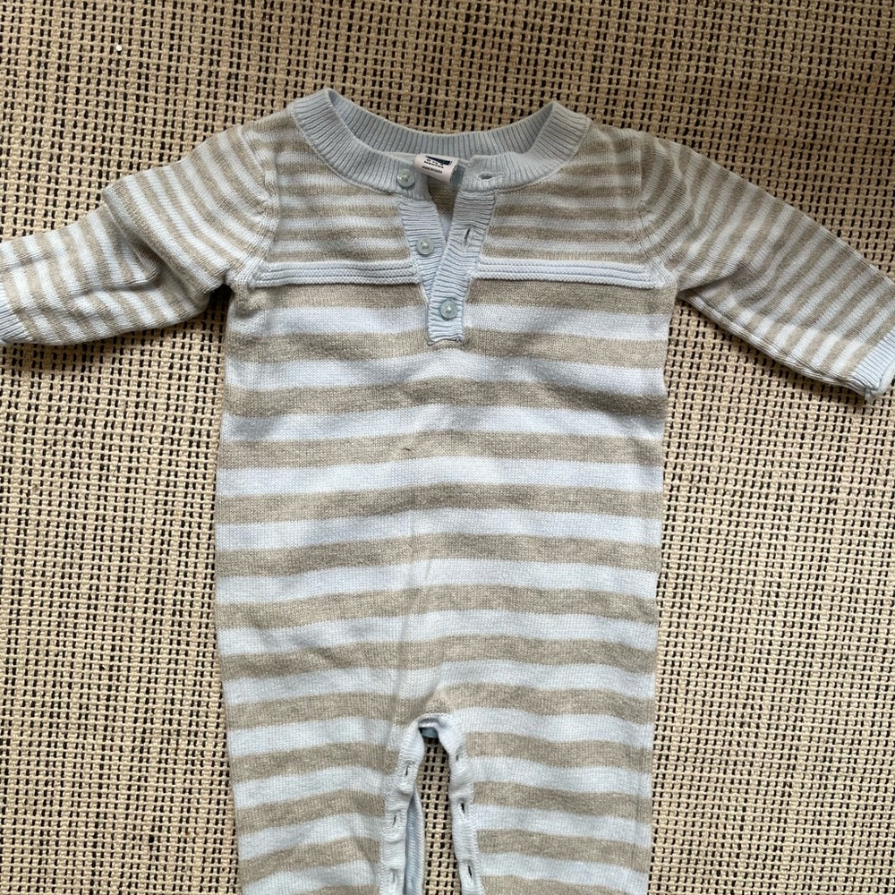 Janie and Jack Baby Blue and Gray Footies Soft knitted Cotton One Piece